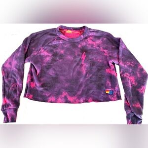 Aviator Nation Cropped Tie Dye Bolt Crew Swestshirt